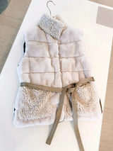 Teddy fleece belted down vest, women's plush waistcoat, brown autumn waistcoat, luxury thermal vest, vintage chic puffer sleeve