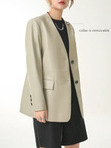 Women's Leather Jacket Coat, Collarless Suit, The First Layer Sheepskin, Lady Leather Coat, Spring and Autumn Fashion