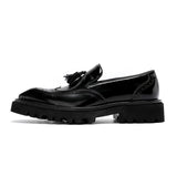 Mens Genuine Leather Loafers Summer Slip On Breathable Thick Sole Brogue Tassel Casual Dress Shoes