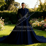 Unique Desingn Solid Suits Men For Wedding Beaded Stones Prom Blazers With Long Train Customized 2 Pieces Groom Tuxedos Attire