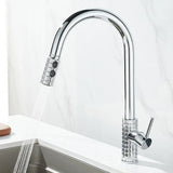 Kitchen Brush Gold Patterned Brass Faucet Pull Out 360 Degree Swivel Hot And Cold Mixer Tap Stream Sprayer Head Single Handle