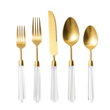High End Diamond Series Knife, Fork and Spoon Set Flatware, 304 Stainless Steel, Gold and Silver Cutlery Serves 4