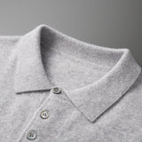 Men's POLO Collar Knitted Pullover Sweater 100% Cashmere Long Sleeved Shirt Casual Business Solid Color Men's Tops Autumn Winter