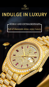 【START】Men's watch Swiss Automatic Mechanical Movement Diamond Watch Waterproof Date Week Function Golden watch