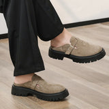 Fashion Khaki Suede Loafers Round Toe Toe Thick Soled Slippers Men's Leather Shoes Party Casual Thick Soled Shoes for Men