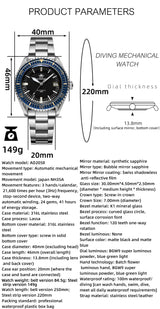 ADDIESDIVE 100m Waterproof Mechanical Watches Sapphire BGW9 Luminous NH35 Automatic Watch Stainless Steel Sports Diving Watches