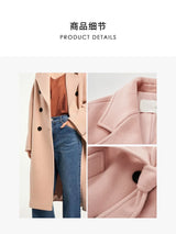 Sheep Wool women's Coat Autumn and Winter French Style Commuter Double-breasted Cashmere Coat Soft Shine Classic Pink Clothes