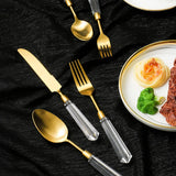 High End Diamond Series Knife, Fork and Spoon Set Flatware, 304 Stainless Steel, Gold and Silver Cutlery Serves 4