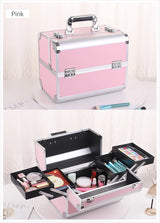 Makeup Train Case Aluminum Alloy Case Pedicure Tool Box with Handle Cosmetic Box Portable Makeup Case Organizer