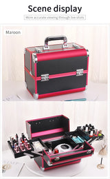 Makeup Train Case Aluminum Alloy Case Pedicure Tool Box with Handle Cosmetic Box Portable Makeup Case Organizer