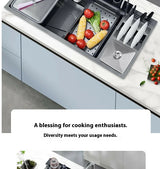 100 CM Large Size Single Slot Stainless Steel Kitchen Sink Multifunctional With Trash Can and Draining Rack Wash Vegetable Basin