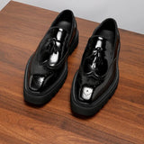 Mens Genuine Leather Loafers Summer Slip On Breathable Thick Sole Brogue Tassel Casual Dress Shoes