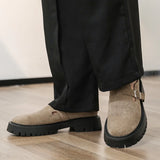 Fashion Khaki Suede Loafers Round Toe Toe Thick Soled Slippers Men's Leather Shoes Party Casual Thick Soled Shoes for Men