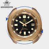 ADDIESDIVE AD2104 Retro Men's Watch CUSN8 Bronze Case Sapphire Automatic Mechanical Watch Watches Waterproof Luminous Wristwatch