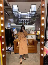 Women 100% Wool Coat For Winter Elegant Beautiful High Grade Brand Blends Double-breasted Office Woolen Overcoat XS With Belt