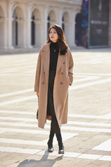 Women 100% Wool Coat For Winter Elegant Beautiful High Grade Brand Blends Double-breasted Office Woolen Overcoat XS With Belt