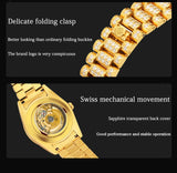 【START】Men's watch Swiss Automatic Mechanical Movement Diamond Watch Waterproof Date Week Function Golden watch
