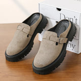 Fashion Khaki Suede Loafers Round Toe Toe Thick Soled Slippers Men's Leather Shoes Party Casual Thick Soled Shoes for Men
