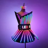 Full Color LED Dress Luminous Costume Nightclub Bar Singer Dj GoGo Women Glowing Skirt Sexy Lead Dancer Light Up Clothing Suits