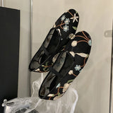 Mesh Gauze Ventilation Soft Sole Single Shoes Women's Round Toe Embroidery Design Mary Jane Shoes Spring Summer Ballet Shoes