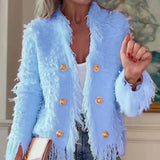 Women's Fashion Double-breasted Jackets 2025 Autumn Winter New Elegant High-end Temperament Tassel Top Coat Women's Clothing