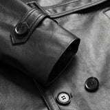 Men's Genuine Cowhide Leather Trench Coat Long Youth Handsome Belted Suit Collar Jacket for Autumn Winter 6XL