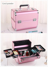Makeup Train Case Aluminum Alloy Case Pedicure Tool Box with Handle Cosmetic Box Portable Makeup Case Organizer
