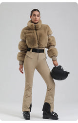 Winter New Female Skiing Jumpsuit Snowfield Waterproof Adult Ski Clothes Warm Thick Snow Tracksuit Women Slim Outdoor Sport Suit