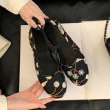 Mesh Gauze Ventilation Soft Sole Single Shoes Women's Round Toe Embroidery Design Mary Jane Shoes Spring Summer Ballet Shoes