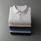 Men's POLO Collar Knitted Pullover Sweater 100% Cashmere Long Sleeved Shirt Casual Business Solid Color Men's Tops Autumn Winter