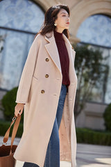 Women 100% Wool Coat For Winter Elegant Beautiful High Grade Brand Blends Double-breasted Office Woolen Overcoat XS With Belt