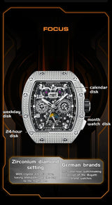 Bonest Gatti Men Luxury Automatic Movement Skeleton Mechanical Watch Rubber Band Diamond Bezel Man watch German Design BG-5004