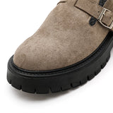 Fashion Khaki Suede Loafers Round Toe Toe Thick Soled Slippers Men's Leather Shoes Party Casual Thick Soled Shoes for Men