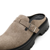 Fashion Khaki Suede Loafers Round Toe Toe Thick Soled Slippers Men's Leather Shoes Party Casual Thick Soled Shoes for Men