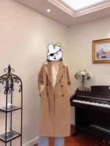 Women 100% Wool Coat For Winter Elegant Beautiful High Grade Brand Blends Double-breasted Office Woolen Overcoat XS With Belt