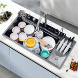 100 CM Large Size Single Slot Stainless Steel Kitchen Sink Multifunctional With Trash Can and Draining Rack Wash Vegetable Basin