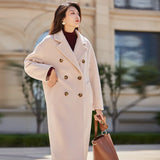Women 100% Wool Coat For Winter Elegant Beautiful High Grade Brand Blends Double-breasted Office Woolen Overcoat XS With Belt