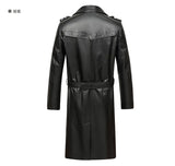 Men's Genuine Cowhide Leather Trench Coat Long Youth Handsome Belted Suit Collar Jacket for Autumn Winter 6XL