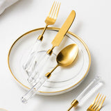 High End Diamond Series Knife, Fork and Spoon Set Flatware, 304 Stainless Steel, Gold and Silver Cutlery Serves 4