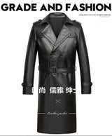 Men's Genuine Cowhide Leather Trench Coat Long Youth Handsome Belted Suit Collar Jacket for Autumn Winter 6XL