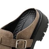 Fashion Khaki Suede Loafers Round Toe Toe Thick Soled Slippers Men's Leather Shoes Party Casual Thick Soled Shoes for Men