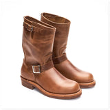 KOWM Cowhide Hiking shoes Brown trekking boots men Engineer's boots workwear goodyear shoes trendy ankle shoes walking sneakers