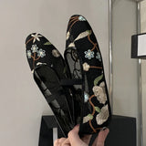Mesh Gauze Ventilation Soft Sole Single Shoes Women's Round Toe Embroidery Design Mary Jane Shoes Spring Summer Ballet Shoes