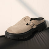 Fashion Khaki Suede Loafers Round Toe Toe Thick Soled Slippers Men's Leather Shoes Party Casual Thick Soled Shoes for Men