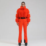 Winter New Female Skiing Jumpsuit Snowfield Waterproof Adult Ski Clothes Warm Thick Snow Tracksuit Women Slim Outdoor Sport Suit