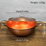 Vintage Copper Soup Pot,Handcrafted Hot Pot Food Cooking Utensil Simmering and Pasta Stewing,With lid 24 cm Handheld Pots