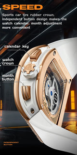 Bonest Gatti Men Luxury Automatic Movement Skeleton Mechanical Watch Rubber Band Diamond Bezel Man watch German Design BG-5004