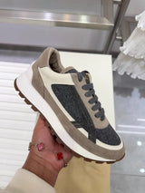 2025 Early Spring Full-Grain Leather Patchwork Chain Retro Color-Block Thick-Sole Casual Women's Shoes