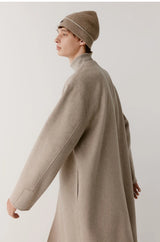 Double-sided cashmere autumn winter men's coat beige V-neck wool new fashion coat loose plus size fat 3XL 100KG warm soft wear