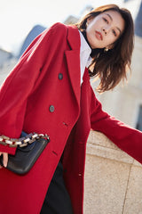 Women 100% Wool Coat For Winter Elegant Beautiful High Grade Brand Blends Double-breasted Office Woolen Overcoat XS With Belt